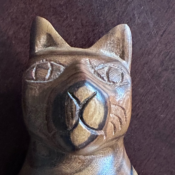 Wooden Cat ~ Art Hand Crafted Carved 8” Collectible Figure Kitten Statue Decor - Picture 9 of 14